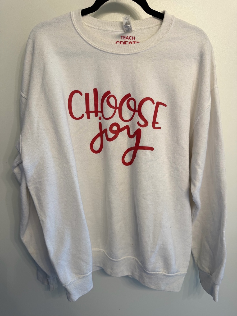 Choose Joy White Crewneck Sweatshirt with Red Script